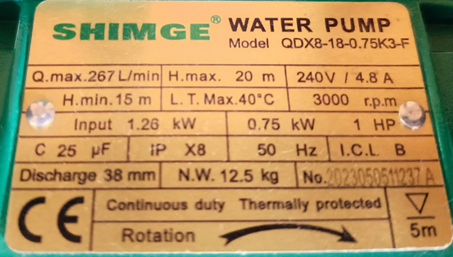 Shimge Pump - Submersible Pump - QDX 8-18