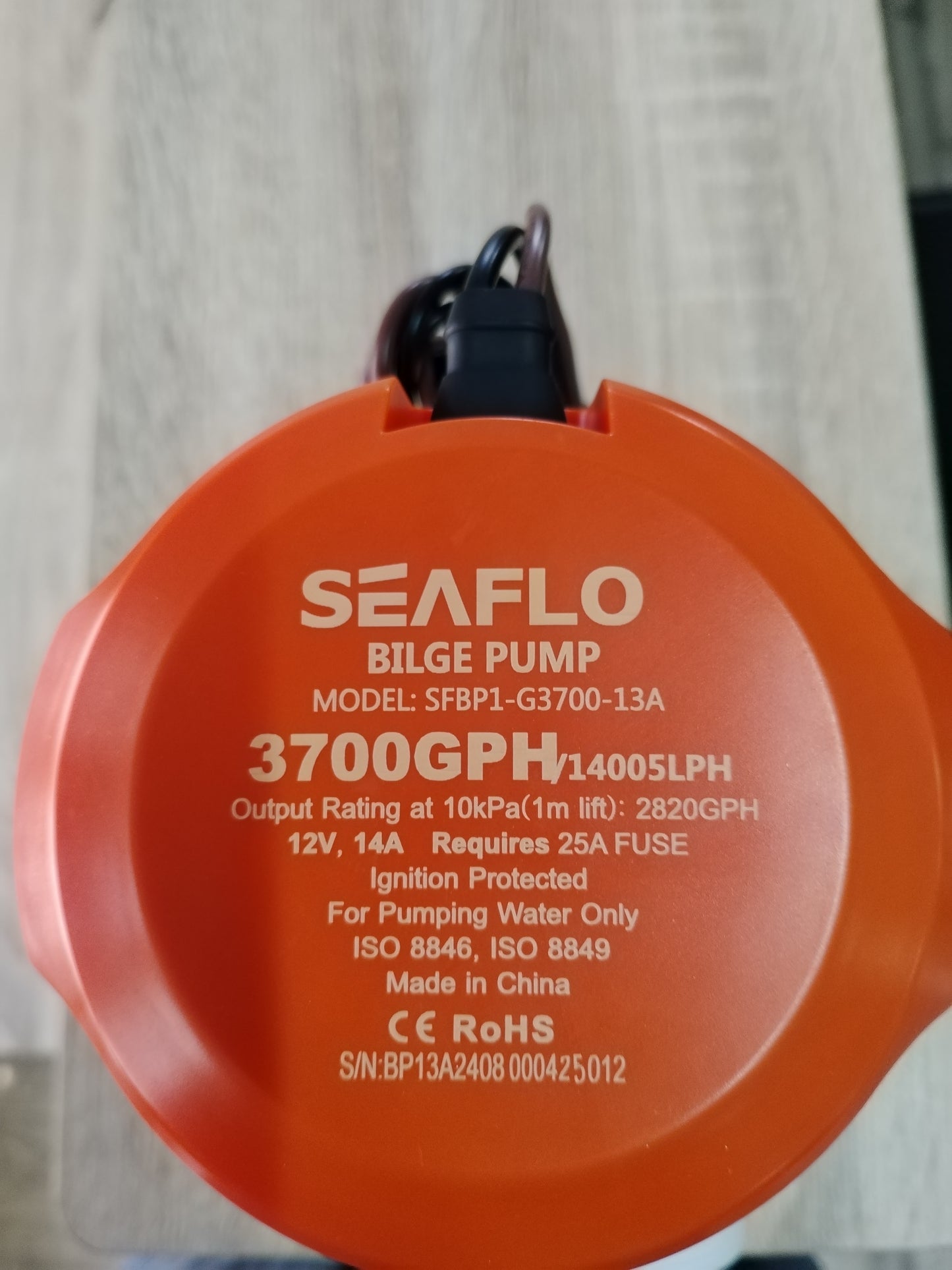 Seaflo Non Auto Bilge Pump 13A 12V (3700 GPH)