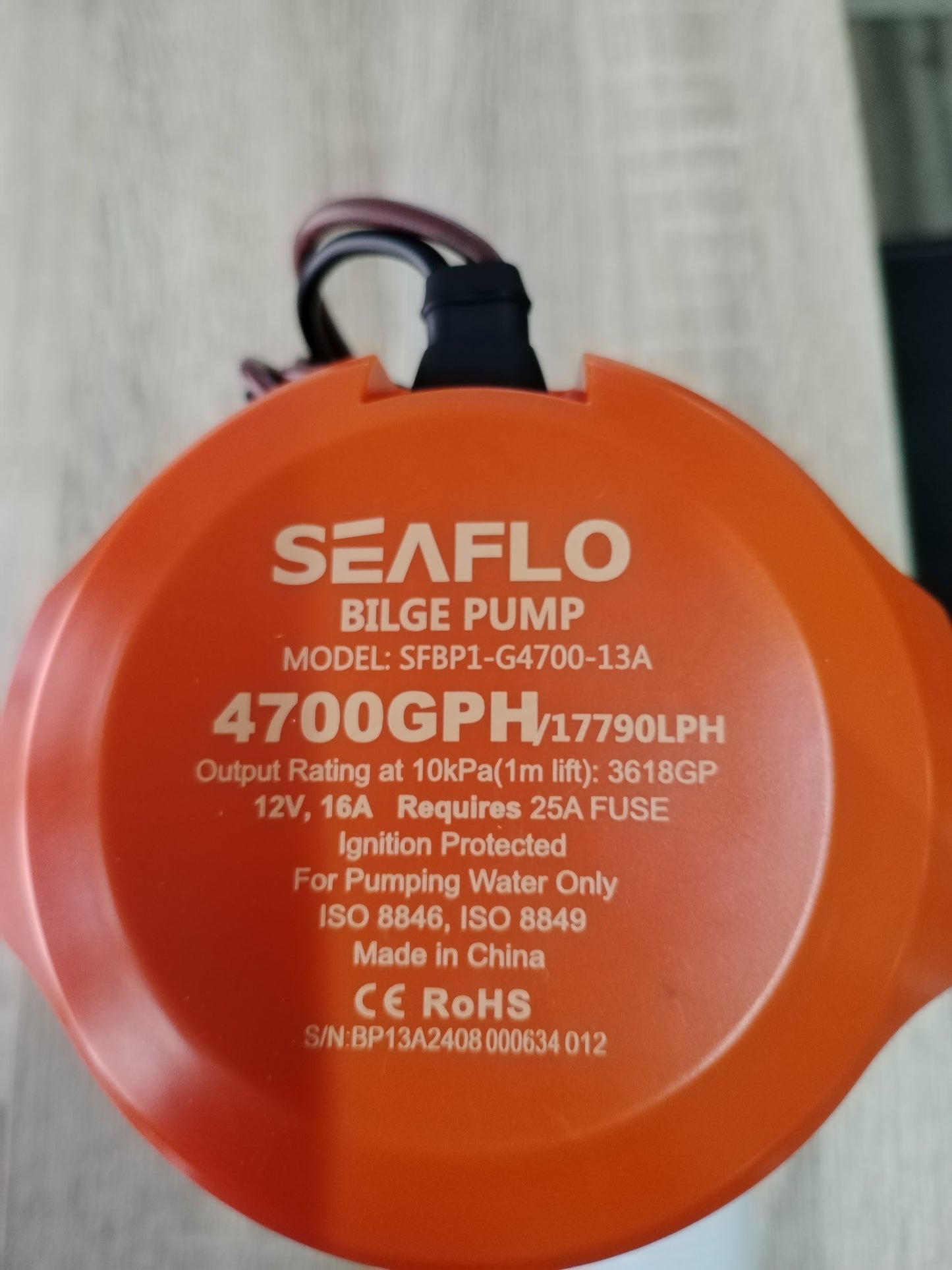 Seaflo Non Auto Bilge Pump 13A 12V (4700 GPH)