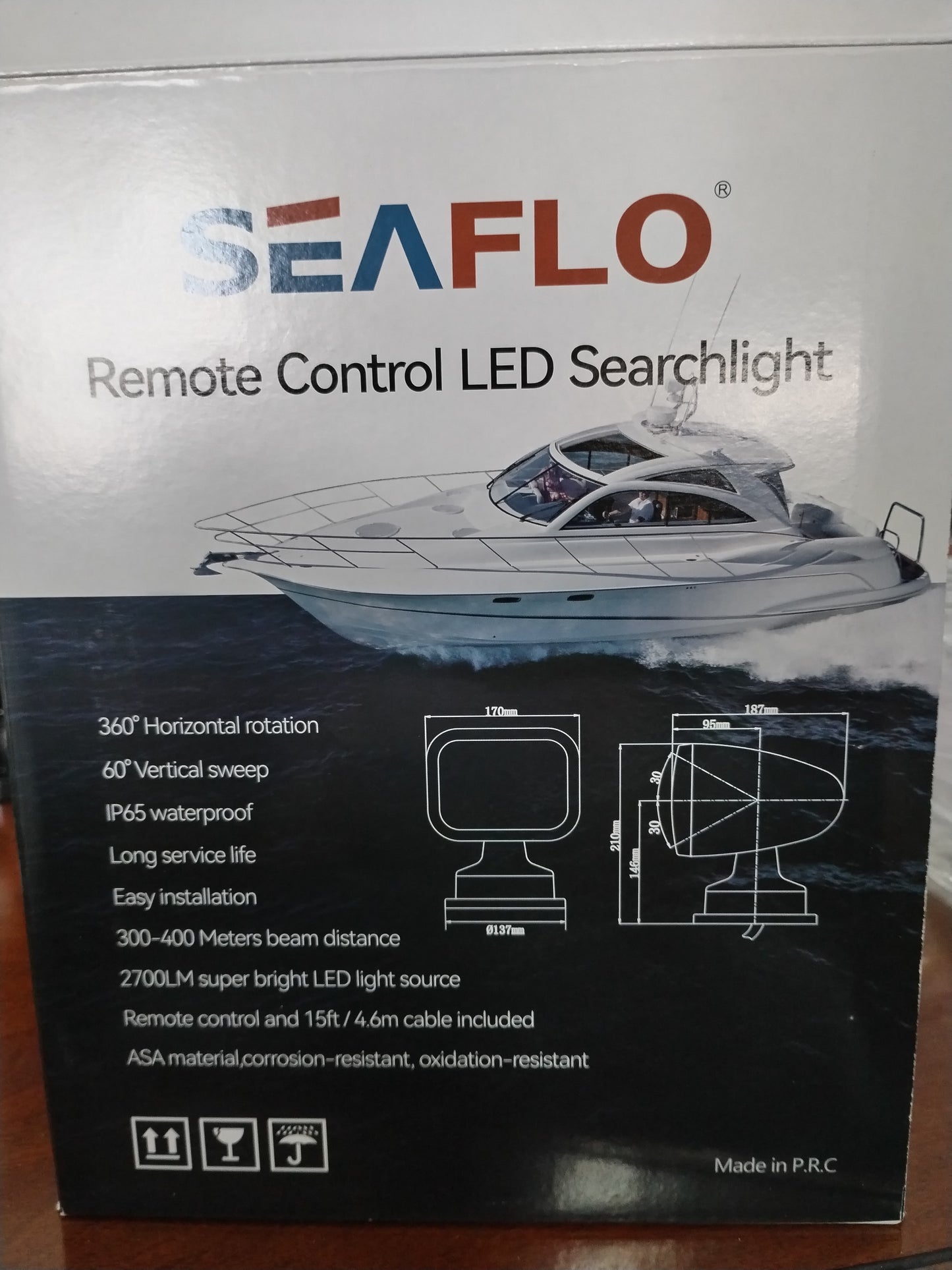 Seaflo Remote Control Led Searchlight wired remote Black