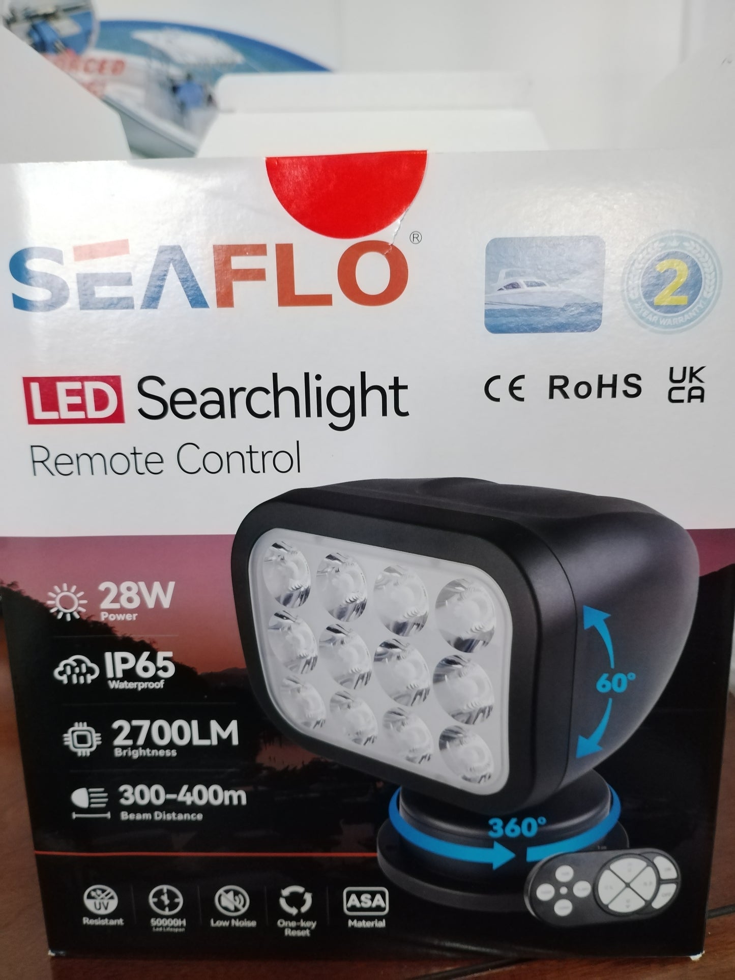 Seaflo Remote Control Led Searchlight wired remote Black